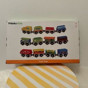 Wooden Train Set- 11 Piece Engines Cars (1 Missing) New in Box (Pidoko Kids)